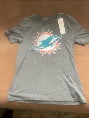 NFL Gray T‑Shirt with Teal and Orange Dolphins Logo